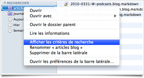 Afficher les critères de recherche