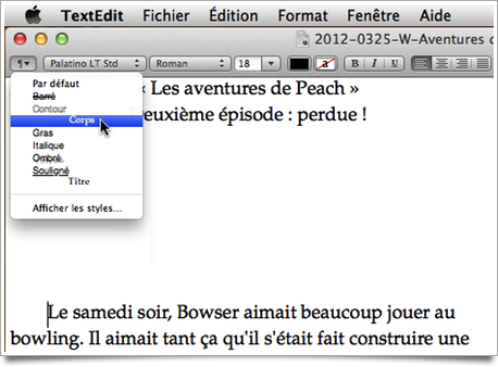 Styles in TextEdit Lion