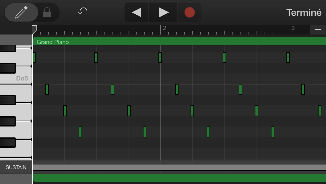 *L’éditeur de piste MIDI de* GarageBand