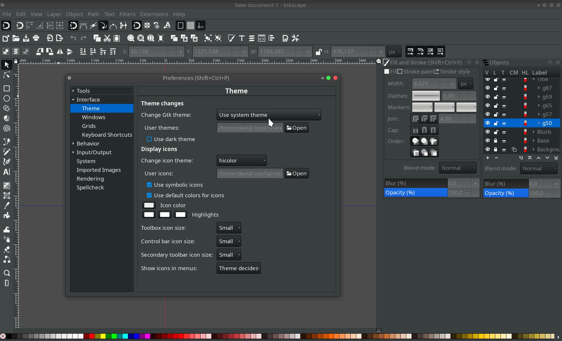 Inkscape theme & appearence settings